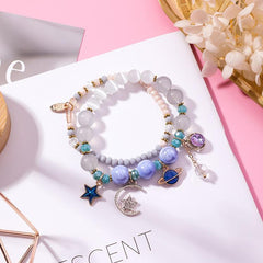 Pulsera de cristal de ojo de gato con estrella y luna