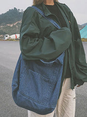 Vintage Solid Denim Spliced Shoulder Bags