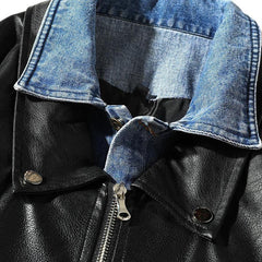Ribbon Denim Leather Jacket