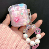 Gradient Pink Stars Airpods Case(With Charm)