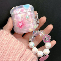 Gradient Pink Stars Airpods Case(With Charm)