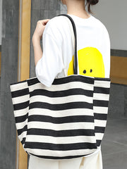 Women Casual Stripe Canvas Large Capacity Shoulder Bag