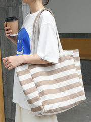 Women Casual Stripe Canvas Large Capacity Shoulder Bag