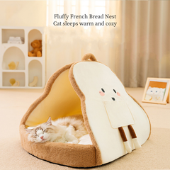 Bonita cama nido para gatos con forma de pan tostado