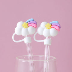 2 tapones antipolvo de paja con forma de arcoíris