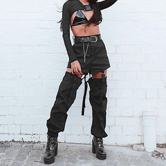 Combat Removable Buckle Hollow Out Pants