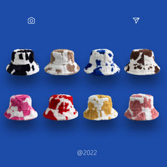 Sombrero de pescador de peluche de vaca esponjosa