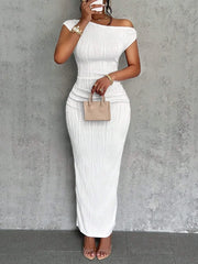 Textured Single Shoulder Maxi Dress