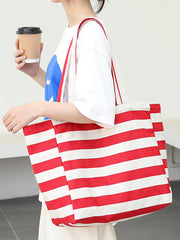 Women Casual Stripe Canvas Large Capacity Shoulder Bag