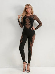 Fishing Net Sheer Long Sleeve Jumpsuit
