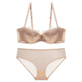 Lace Sexy Glossy Deep V Satin Thin Half Cup Bralette Set