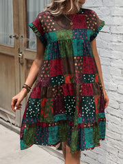 Color Block Print Short Sleeve Mini Dress