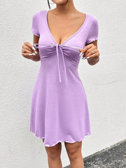 Drawstring Short Sleeve Mini Dress