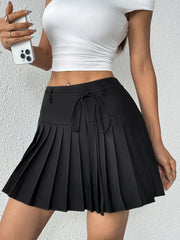 Tied Pleated Mini Skirt