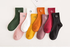 Socken mit Smiley-Muster und Cartoon-Stickerei