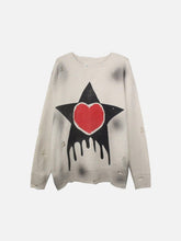 Dark Tie-dye Ripped Five-pointed Star Love Knitted Sweater