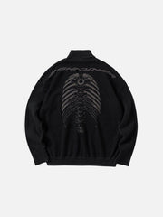 Dark Mechanical Skeleton Print Knitted Sweater