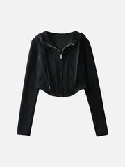 Irregular Slim Zip Up Cropped Hoodie
