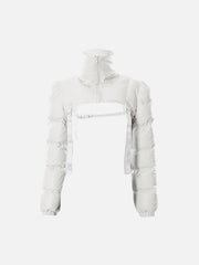 Techwear Solid Ribbons Turtleneck Cropped Winter Coat