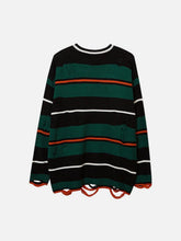 Ripped Hole Stripe Knit Sweater
