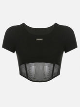 Perspective Dark Mesh Crop Short Sleeve T Shirt