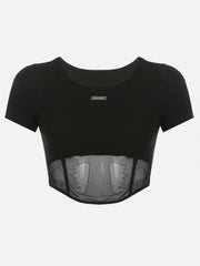 Perspective Dark Mesh Crop Short Sleeve T Shirt