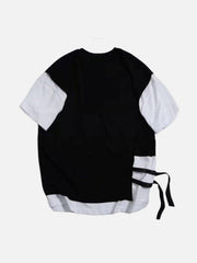 Splicing Single Side Buckle Tee