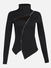 Irregular Zip Up Long Sleeve T Shirt