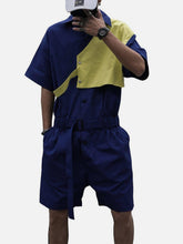 Functional Patchwork Elastic Waistband Cotton Jumpsuit