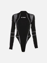 Mesh Patchwork Half Turtleneck Long Sleeve Bodysuit