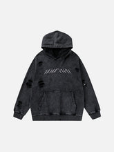 Ripped Hole Letters Embroidery Washed Hoodie