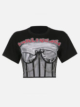 Dark Mesh Patchwork Chain Short Sleeve T Shirt