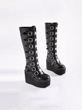 High-top Metal Button PU Thick High-heel Martin Boots