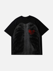 Dark Blurred Skull Heart Graphic Tee