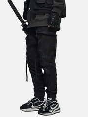 Techwear Ribbons Elastic Pleated Cargo Pants