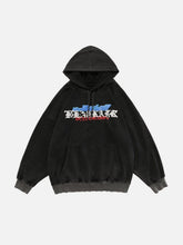 Ripped Spider Embroidery Oversized Washed Hoodie