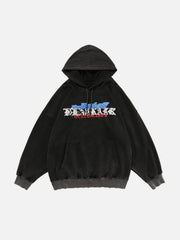 Ripped Spider Embroidery Oversized Washed Hoodie
