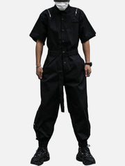 Personalized Fake Zipper Belt Cotton Jumpsuit