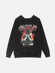Flame Melancholy Boy Print Washed Hoodie