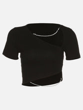 Hollow Irregular Pearl Chain Short Sleeve T Shirt