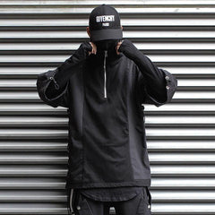 Dark Patchwork Fake Two Tie Rope Sweatshirt