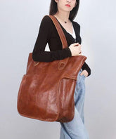 Large Capacity Brown Cowhide Satchel Bags