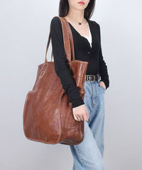 Large Capacity Brown Cowhide Satchel Bags