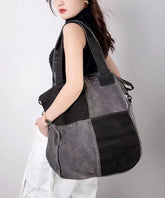 Large Capacity Calf Leather Patchwork Canvas Satchel Bags