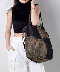 Large Capacity Calf Leather Patchwork Canvas Satchel Bags