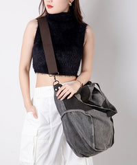 Large Capacity Calf Leather Patchwork Canvas Satchel Bags