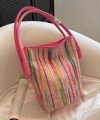 Minimalist Pink Striped Weaving Satchel Bags