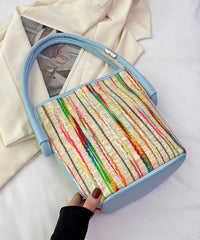 Minimalist Pink Striped Weaving Satchel Bags
