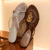 Wear Low-Heeled Slippers Rhinestone One-Band Sandals