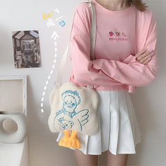 Süße Umhängetasche mit Strohhut-Enten-Stickerei